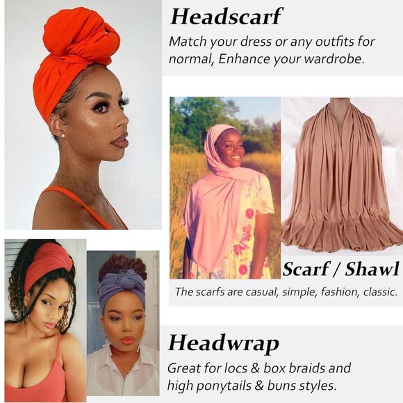 4Pcs Jersey Head Wrap Scarves Knotted Turban Hairbands for Women - Picture 5 of 6